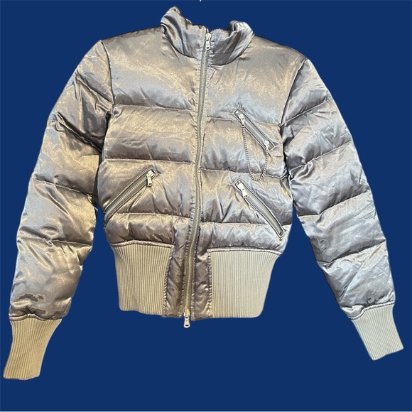Express Jackets & Blazers - Vintage Express Metallic Silver Puffer Jacket Y2K